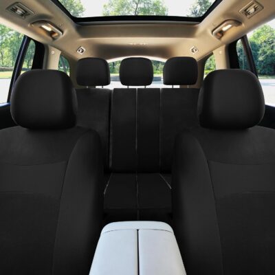FH Group Universal Car Seat Covers Full Set for SUV Truck Sedan Vans | All-Purpose Cloth Seat Cover Set Airbag Compatible Washable Split Bench Protector Interior Upgrade - Black - Image 8