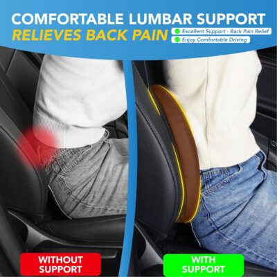 Lumbar Support Pillow for Car, Memory Foam Lumbar Pillow for Lower Back Pain Relief - Back Cushion for Driving, Chair Support for Car-Office Chair, Wheelchair - Classic Brown - Image 4