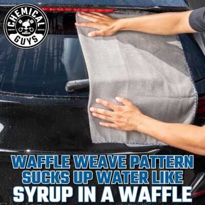 Chemical Guys Waffle Weave Gray Matter Microfiber Drying Towel - 25" x 36", Premium Blend Microfiber Towel with Soft-Banded Edging for Scratch-Free Car Drying, Ultra Absorbent - Image 4