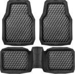 CAR PASS Heavy Duty Rubber Car Mats, Deep Dish All-Weather Floor Mat for Car Full Set Durable Anti-Slip 3D Rhombus Waterproof Trim to Fit Liner Universal Fit Automotive,Sedan,SUV,Truck, 3 Piece Black