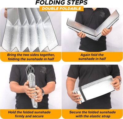 EcoNour Accordion Foldable Windshield Sun Shade | Premium Reflective Sun Visor for SUVs & Pickups Windshields | UV & Heat Reflective Sunshade with Durable Dual-Layer Design | Large (58 x 28) - Image 2