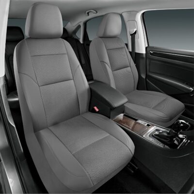 Road Comforts Full Set Leather Mesh Car Seat Cover - Front and Rear, Breathable & Stylish, Airbag Compatible, Universal Fit for Cars, SUVs, Trucks, and Vans - Gray - Image 2