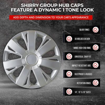 Hubcaps 4-Pack Kit, 14 inch Hub Caps Set of 4 Wheel Covers with Universal Snap-On Retention Rings, 1-Tone ABS Plastic Silver Car Rims for All Models (SG-5077-B-14) - Image 4