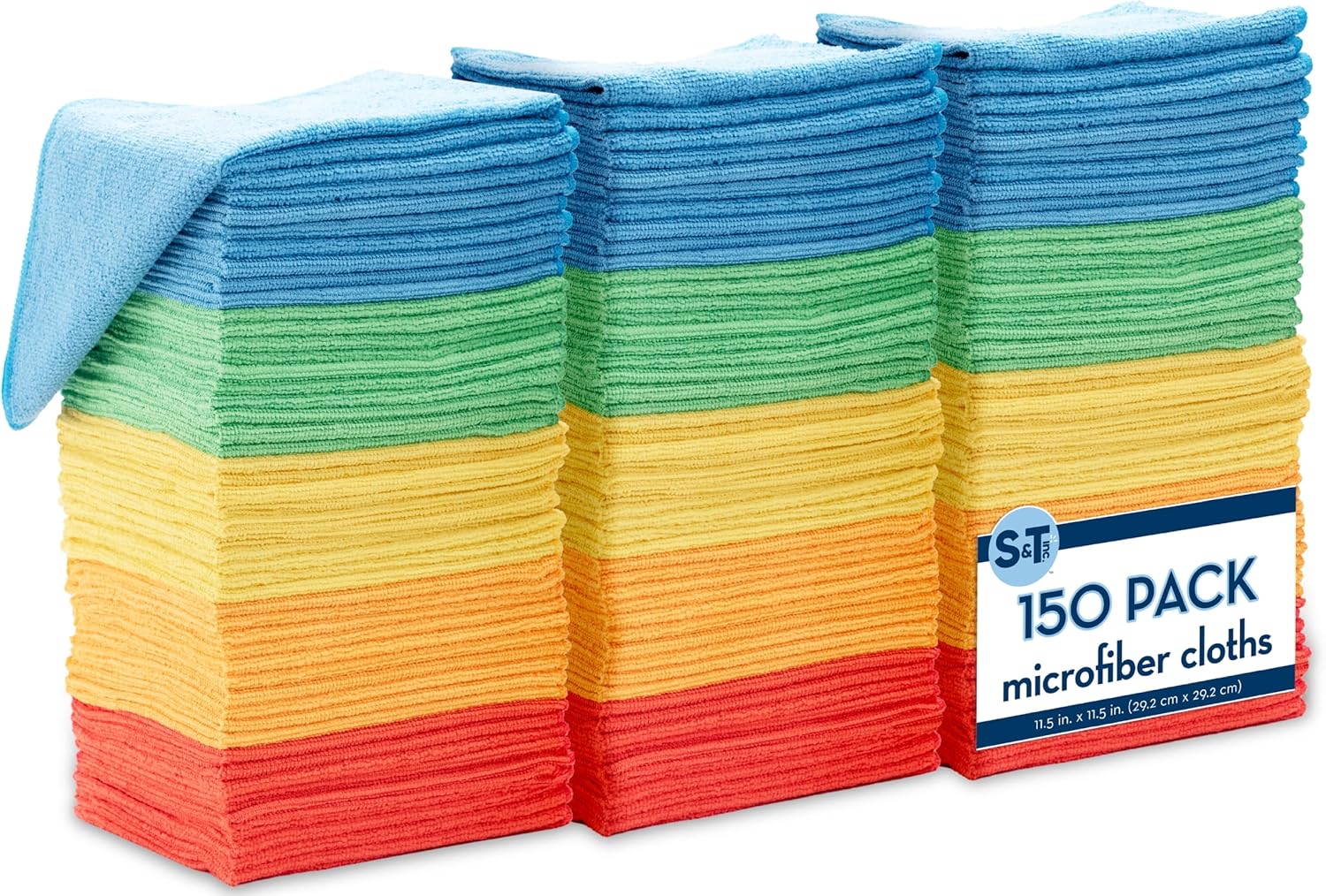 91qOqIM-hmL._AC_SL1500_.jpg S&T INC. 150 Pack Microfiber Cleaning Cloth, Bulk Towels for Home, Reusable Microfiber Towels for Cars, Cleaning Rags, Assorted, 11.5 Inches x 11.5 Inches, 150 Count - Image 1