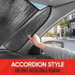 Motor Trend Black Accordion Folding Car Windshield Sun Shade - Blackout Sun Visor for Car Windshield - Foldable Jumbo Sunshade and Front Window Truck Sun Screen for UV Sun Protection - 66 x 27 - Image 5