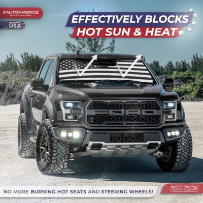 Autoamerics 1-Piece Windshield Sun Shade B&W American Flag USA Patriotic Design - Foldable Car Fits Easily to SUV & Truck Vehicles UV Ray Blocker Keeps Your Vehicle Cool Large - Image 3