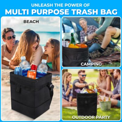 EcoNour Foldable Car Trash Bag Hanging, Garbage Bag and Waterproof Trash Can for Car, Leakproof Trash Can, SUV and Truck Seat Backs, Home, Office - Holds 2.5 Gallons (Black) - Image 5