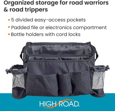 High Road SwingAway Car Front Seat Organizer with 6 Storage Pockets and 2 Bottle or Cup Holders - Image 3