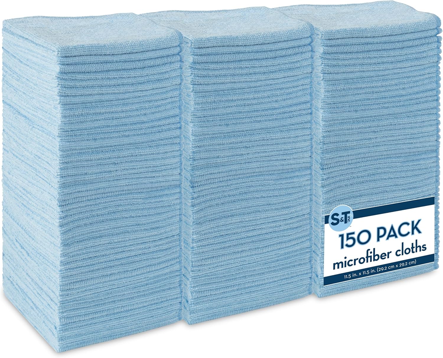 91vz6UqXphL._AC_SL1500_.jpg S&T INC. 150 Pack Microfiber Cleaning Cloth, Bulk Towels for Home, Reusable Microfiber Towels for Cars, Cleaning Rags, Light Blue, 11.5 Inches x 11.5 Inches, 150 Count - Image 1