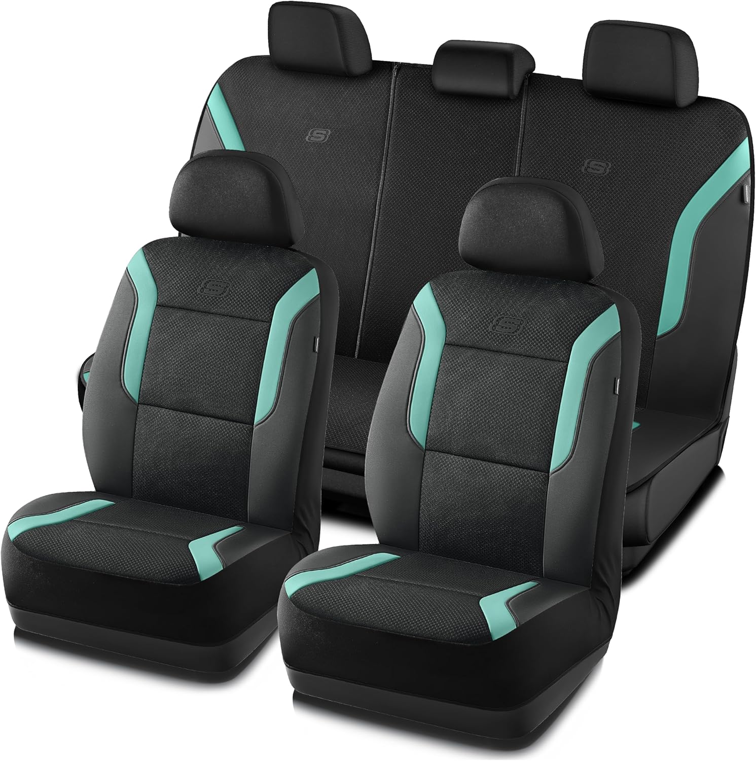 91y78ZA1pOL._AC_SL1500_.jpg Skechers Memory Foam Car Seat Covers, Air Cool Mesh Thick Seat Covers, Car Seat Full Sets, Airbag Compatible, Automotive Comfort Protection for Most Cars,Vans,Trucks, SUVs,Green - Image 1