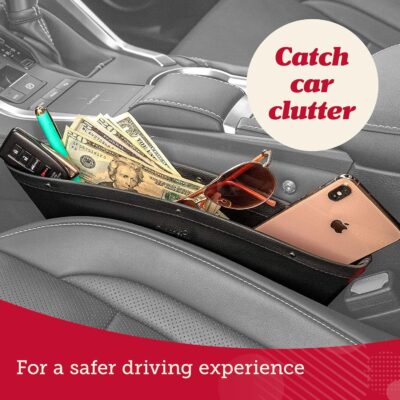 Lusso Gear Car Seat Gap Organizer - Pack of 2 - Prevents Items Falling & Seat Gap Filler - Universal Fit 0.5"-2" Slots & Automotive Use - Easy Clean Design for Auto Accessories - Gray Faux Leather - Image 5