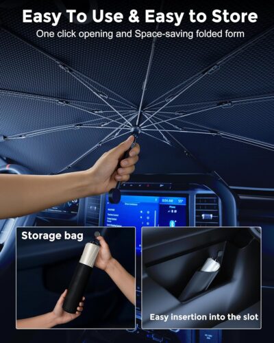 [2026 Upgraded] Weektic Truck Windshield Sun Shade for F-150/Silverado/Tundra/RAM 1500/Sierra - 5 Layers Ice Crystal Coating Blocks 99% UV, Cools Interior | 360° Swivel Handle for Easy Use - Image 6