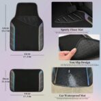 CAR PASS Leather Steering Wheel Cover and Waterproof Car Floor Mats,Microfiber Universal Car Combo Fit for 95% Sedan,SUV,Cars,14.5-15inch Sporty Anti-Slip Safety Comfortable Design(Black＆Reflective) - Image 4