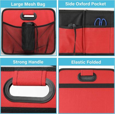 Simple Deluxe Car Trunk Organizer, 2 Compartments Collapsible Trunk Storage, Anti-slip Design, Made of Waterproof 600D Oxford Polyester, Suitable for SUV, Minivan, Truck, Standard Size, Red New - Image 3