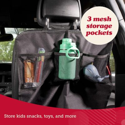 Lusso Gear Seat Back Protector - 2-Pack Kids Kick Mat & Car Seat Organizer - Waterproof Oxford Backseat Cover - 3 Mesh Pockets for Car Organization, Black - Image 6