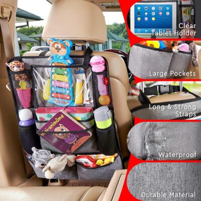 Helteko Backseat Car Organizer, Kick Mats Back Seat Protector with Touch Screen Tablet Holder, Organizer for Kids, Travel Accessories, Mat 9 Storage Pockets 2 Pack - Image 4