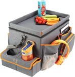 High Road CarHop Car Seat Organizer - Front Seat Organizer for Driver and Back Seat Organizer for Kids with Cup Holders, Study Tray Lid, Side Pockets and Cooler or File Compartment (Gray)