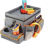 High Road CarHop Car Seat Organizer - Front Seat Organizer for Driver and Back Seat Organizer for Kids with Cup Holders, Study Tray Lid, Side Pockets and Cooler or File Compartment (Gray)