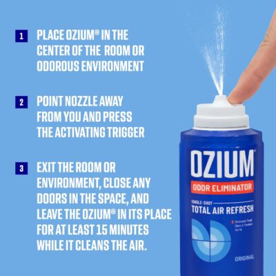 OZIUM® Air Freshener Odor Eliminator, 2oz Single Shot Total Air Refresh & Car Air Freshener – Original – 4 Pack - Image 7