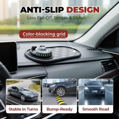 Mobile Phone Bracket Anti-Slip Mat, Car Anti Slip Mat Phone Holder for Dashboard, Multifunction Car Dashboard Mat with Temporary Parking Number for Phones, Sunglasses and Keys Gadget (Black Gray) - Image 5