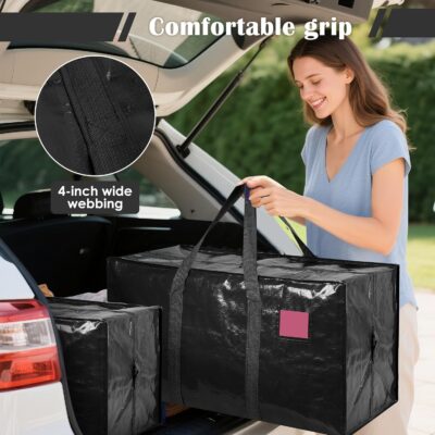6 Pack Extra Large Heavy Duty Moving Bags with Reinforced Zipper & Wide Handles, Moisture-Resistant Storage Bins Packing Cubes for Clothes, College Dorm, Travel, and Home Organization, Black - Image 6