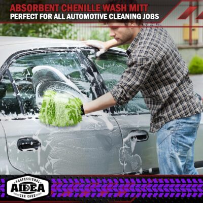 AIDEA Car Wash Mitt Microfiber, 2PK Scratch Free Lint-Free, Premium Chenille Microfiber Mitt Car Wash Brush, Green, Regular Size 7.12''X10.14'' - Image 6