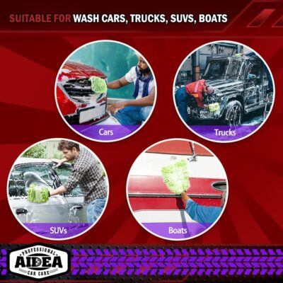 AIDEA Car Wash Mitt Microfiber, 2PK Scratch Free Lint-Free, Premium Chenille Microfiber Mitt Car Wash Brush, Green, Regular Size 7.12''X10.14'' - Image 7