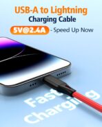 AGVEE 5ft Coiled Short USB to Lightning Charging Cable [MFI Certified] 3A Fast Charger Cord in Car for iPhone 14/13/12/11/XS/8/7/6/5 CarPlay, iPad, iPod, Red - Image 3