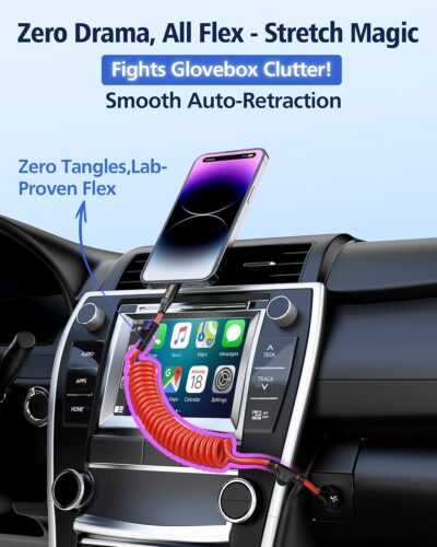 AGVEE 5ft Coiled Short USB to Lightning Charging Cable [MFI Certified] 3A Fast Charger Cord in Car for iPhone 14/13/12/11/XS/8/7/6/5 CarPlay, iPad, iPod, Red - Image 4