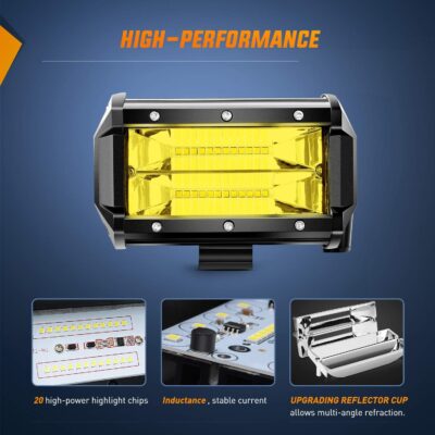 Nilight - ZH304 Led Light Bar 2PCS 5Inch 72W 10800Lumens Yellow Flood Beam Fog Driving Lamps Off-Road Lights with 16AWG Wiring Harness Kit-2 Lead, 2 Year warranty - Image 4