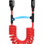 AGVEE 2 Pack 3ft Coiled Short USB to Lightning Charging Cable [MFI Certified] 3A Fast Charger Cord in Car for iPhone 14/13/12/11/XS/8/7/6/5 CarPlay, iPad, iPod, Red