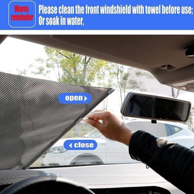 KIMISS Windshield Sun Shade, Car Automatic Retractable Sunshade Windshield Sun Block Visor Shade Curtain Sun (Black 68x125cm) - Image 6