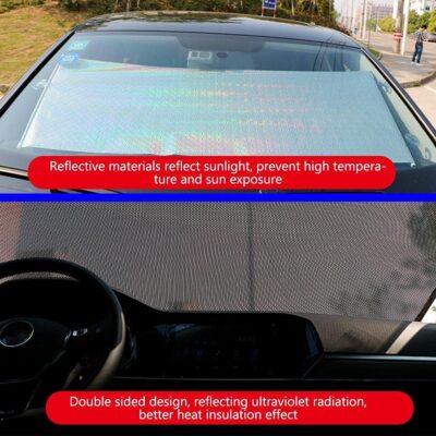 KIMISS Windshield Sun Shade, Car Automatic Retractable Sunshade Windshield Sun Block Visor Shade Curtain Sun (Black 68x125cm) - Image 8