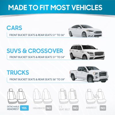 BDK PolyPro Car Seat Covers Full Set in Blue on Black, Front and Rear Split Bench Seat Covers for Cars, Easy to Install Car Seats Cover Set and Accessories for Auto Trucks Van SUV - Blue - Image 9