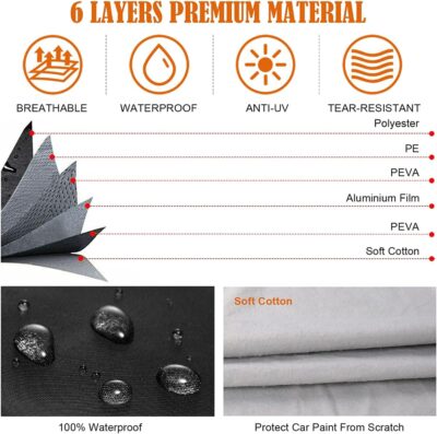 Waterproof Car Cover Replace for 2011-2023 Honda Civic Hatchback, 6 Layers All Weather Custom-fit All Weather Car Covers with Zipper Door & Windproof Bands for Sun Snow Rain Dust Protection - Image 3