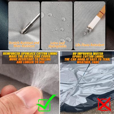 Full Surround All Weather Car Cover Universal Fit for SUVs Body Length 215"-236", Waterproof Snow Proof UV Proof Scratch Proof Bird Proof Excrement with Zipper Cotton -Silvery - Image 4