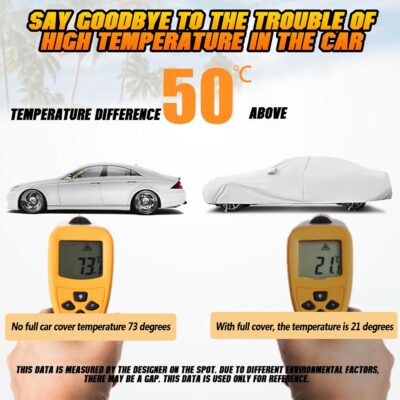 Full Surround All Weather Car Cover Universal Fit for SUVs Body Length 215"-236", Waterproof Snow Proof UV Proof Scratch Proof Bird Proof Excrement with Zipper Cotton -Silvery - Image 6