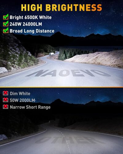 NAOEVO 7 Inch LED Light Bar, 240W 24,000LM LED Pods/Off Road/Fog/Driving Lights with Spot Flood Combo for Truck Boat UTV ATV, 2-Pack (White) - Image 2