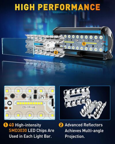 NAOEVO 7 Inch LED Light Bar, 240W 24,000LM LED Pods/Off Road/Fog/Driving Lights with Spot Flood Combo for Truck Boat UTV ATV, 2-Pack (White) - Image 3