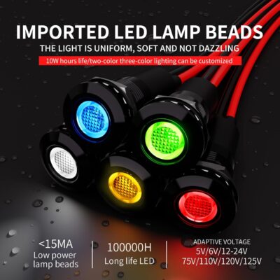 2PCS 12mm (1/2") Yellow LED indicator Light Waterproof Metal Signal Lamp 5V 12V 24V IP67 Pilot Dash Head for Car Industrial equipment Light (12v-Brass Nickel Yellow 2PCS) - Image 4