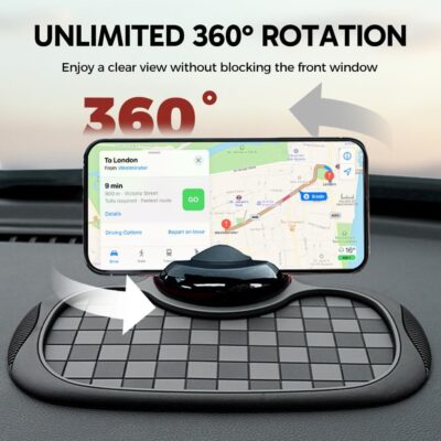 Multifunction Car Anti Slip Mat, 360° Rotatable Phone Holder Dashboard Pad with Temporary Parking Number, Anti Skid Organizer for Phone Sunglasses Keys (Brown-Gray Checkered Pattern) - Image 6