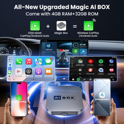 Wireless CarPlay/Android Auto Adapter with Netflix & YouTube, Upgraded Car Play Wireless Adapter for iPhone 8+& Android 11.0+, Plug & Play Dongle for Car, Smart AI Box Only for Cars with Wired CarPlay - Image 2