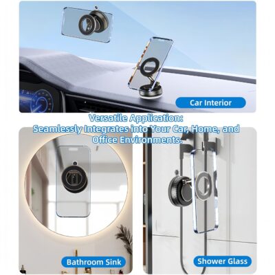 2026 Upgraded Magnetic Car Phone Mount for MagSafe: 360° Rotatable Adjustable Holder with 180+LBS Strong Suction Cup & 4200gf Magnet, Compatible with iPhone Series & Android Devices, Black - Image 8