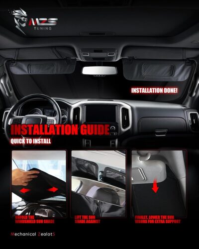 MZS Windshield Sun Shade Compatible with Silverado Sierra 1500 2500HD 3500HD 2019-2026, Foldable Truck Sun Shade Shield with Storage Pouch, Front Window Visor Sunshade for Interior Protector - Image 7