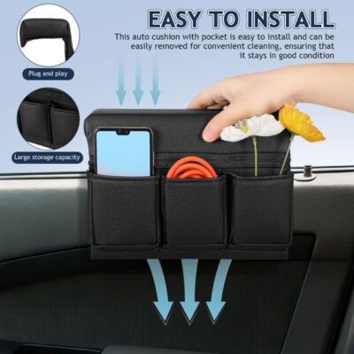 Car Window Armrest Storage Box: Leather Door Side Pad Organizer with Cushion Pocket, Universal Car Accessory for Vehicle Truck Console Elbow Support Black - Image 5