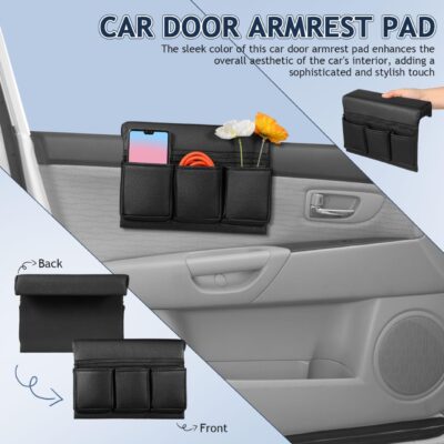 Car Window Armrest Storage Box: Leather Door Side Pad Organizer with Cushion Pocket, Universal Car Accessory for Vehicle Truck Console Elbow Support Black - Image 6