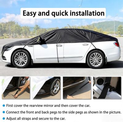Half Car Cover All Weather Car Body Cover for All Season Sunshade Cover Snow Cover Waterproof 420D Oxford Fabric (Fit MPV/SUV) - Image 3