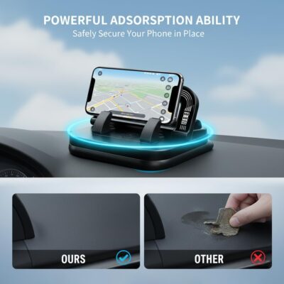 Car Phone Holder 360 Degree Rotation, Car Navigation Dashboard Phone Mount, Suction Cup Car Phone Holder, Horizontal and Vertical Screen Adjustment, Compatible with Smartphones. (Black, 1 PC) - Image 4