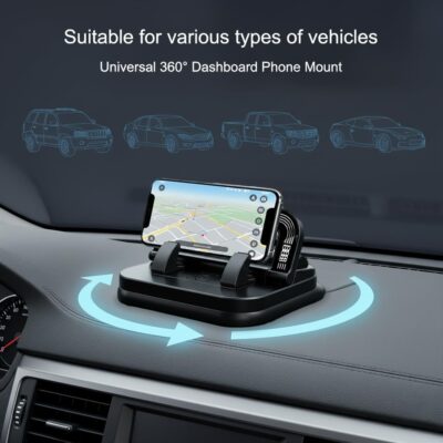 Car Phone Holder 360 Degree Rotation, Car Navigation Dashboard Phone Mount, Suction Cup Car Phone Holder, Horizontal and Vertical Screen Adjustment, Compatible with Smartphones. (Black, 1 PC) - Image 8