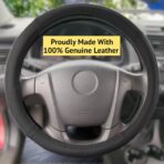 Steering Wheel Cover, Black, Real Genuine Leather, Small, 14 inch, for Men and Women, Universal, Stretch On, Heat Resistant, Stays Cool, Non-Slip, HANWOLF - Image 2